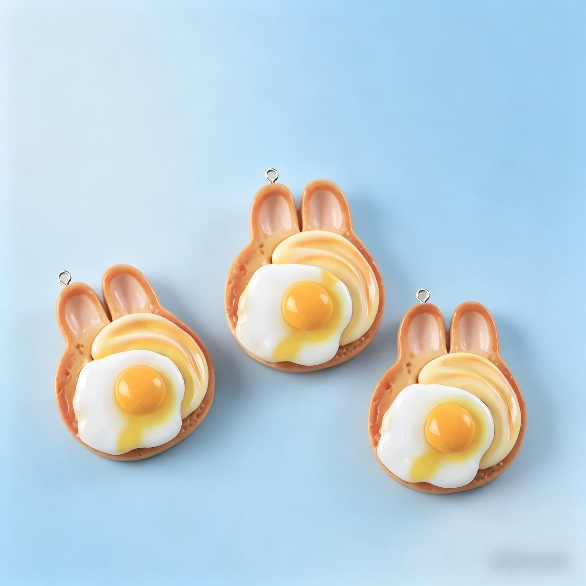 10pcs 카와이 토끼 토스트 레진 펜던트, 귀여운 음식 참 장식품, 수제 쥬얼리 제작, 귀걸이, 키체인, 공예품용