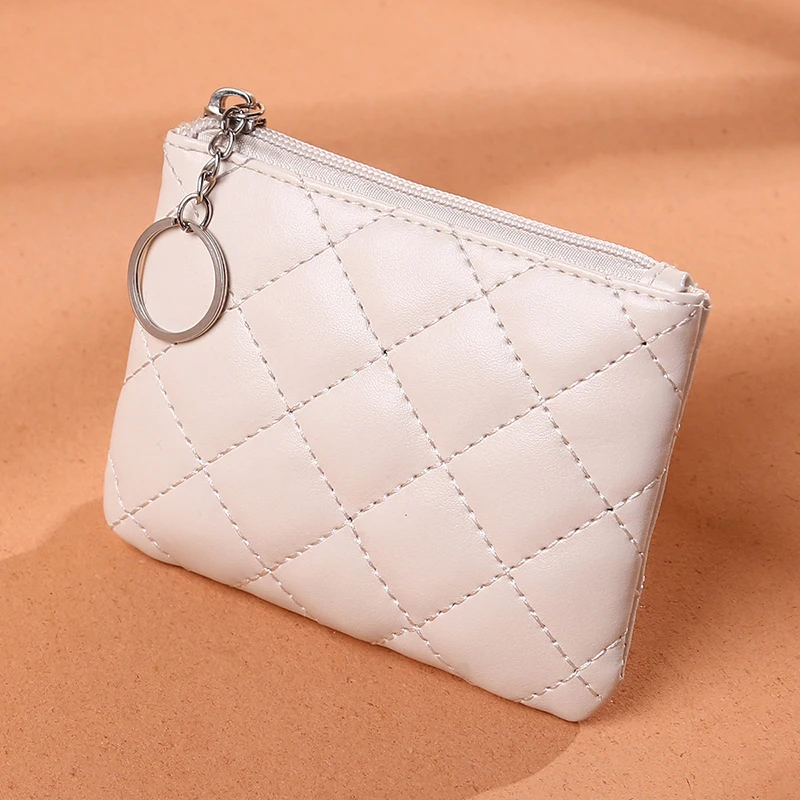 Coin Purse Women PU Leather Zip Coin Wallet Key Chain Fashion Small Purse Money Designer Diamond Pattern