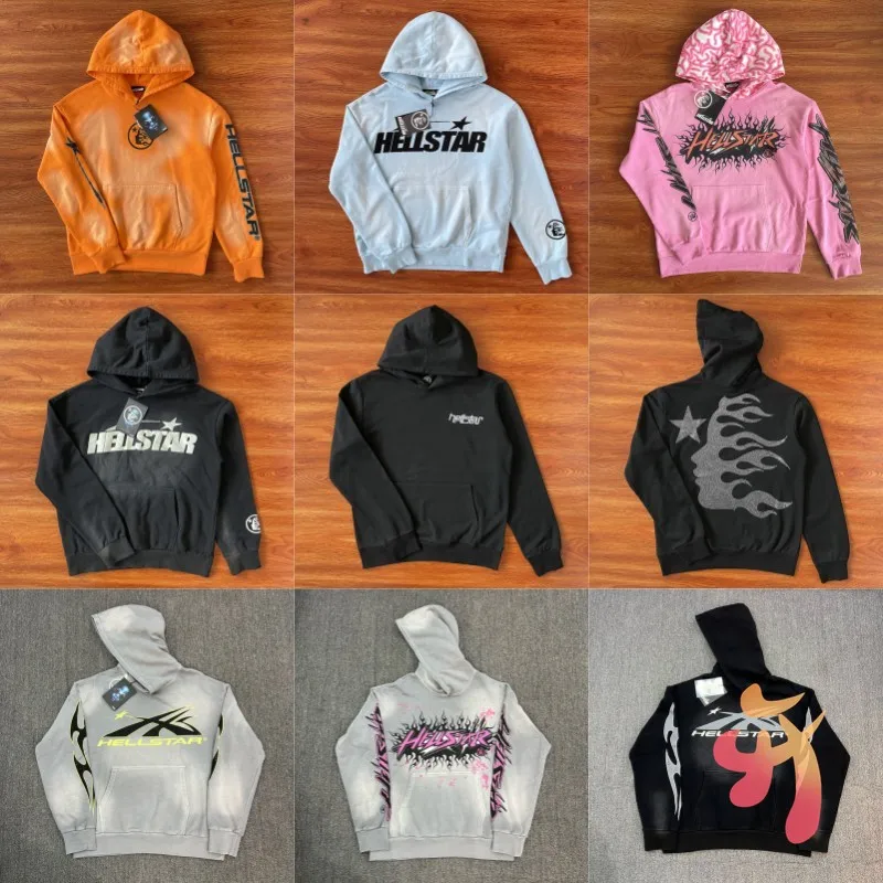 

New Winter Hellstar Hoodies Vintage Washed Flame Portrait Hooded Pullover Hiphop Street Casual Oversized Men Women Sweatshirts