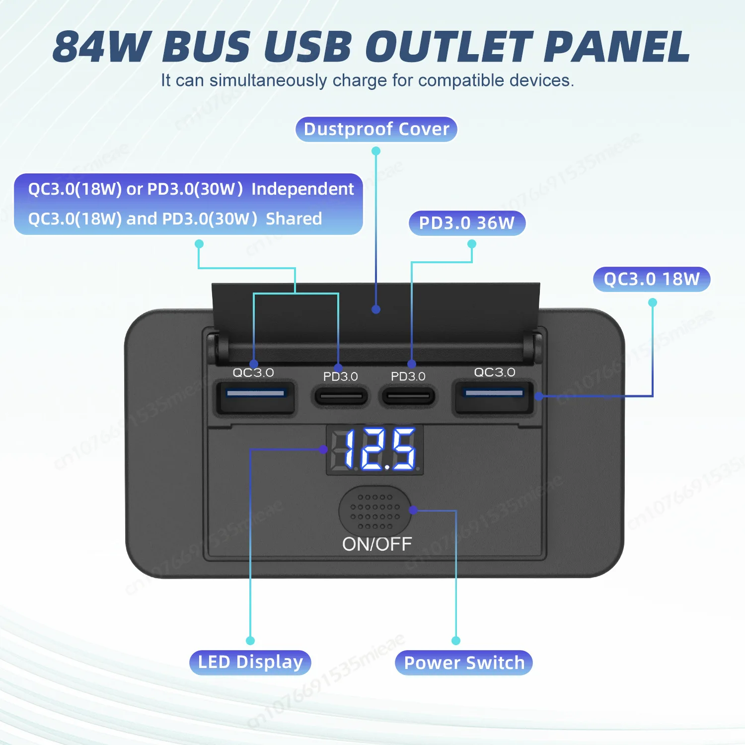High-Power 4-Port USB Charger Outlet with Switch & Voltmeter - Fast Charging Wall Mount