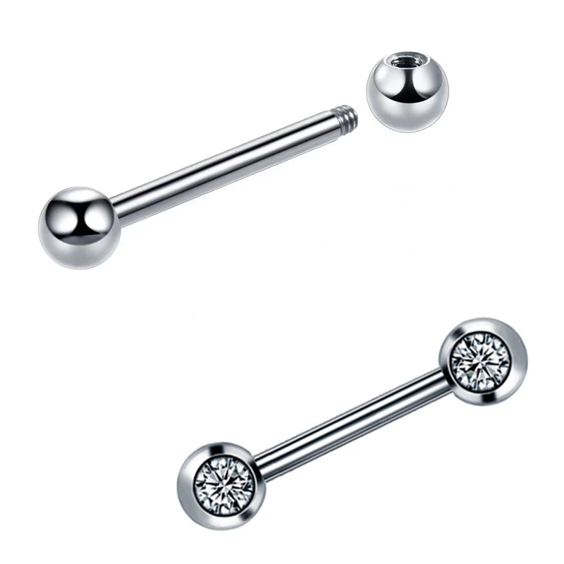 

1Pair Zircon Stone Nipple Piercing G23 Titanium Externally Thread Tongue Rings Barbell Piercing For Women Body Jewelry 12mm 14mm