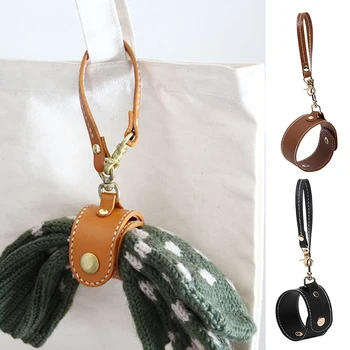 Trendy Solid Color PU Leather Glove Scarf Holder Strap Outdoor Travel Hat Clip Portable Multifunctional Towel Storage Clip