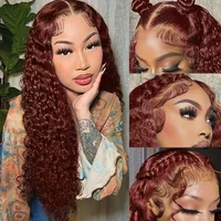 Perruque brésilienne Remy bouclée brun rougeâtre 13x4 HD Lace Front en cheveux humains, pré-épilée, 30 pouces, colorée, pour femmes 3