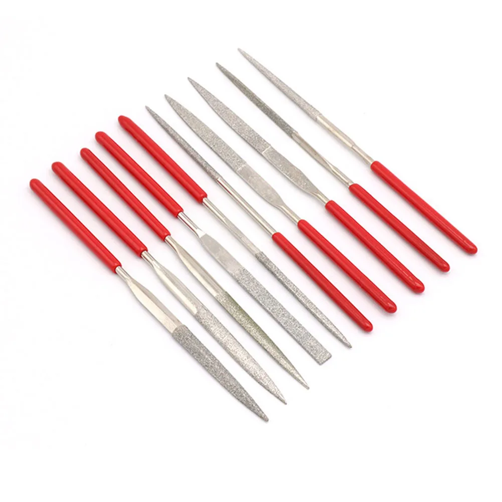 

Needle File Set Needle Files 10 Pcs/Set 3*140mm Electroplated Diamond For Grinding For Metal/deburring Red+Silver
