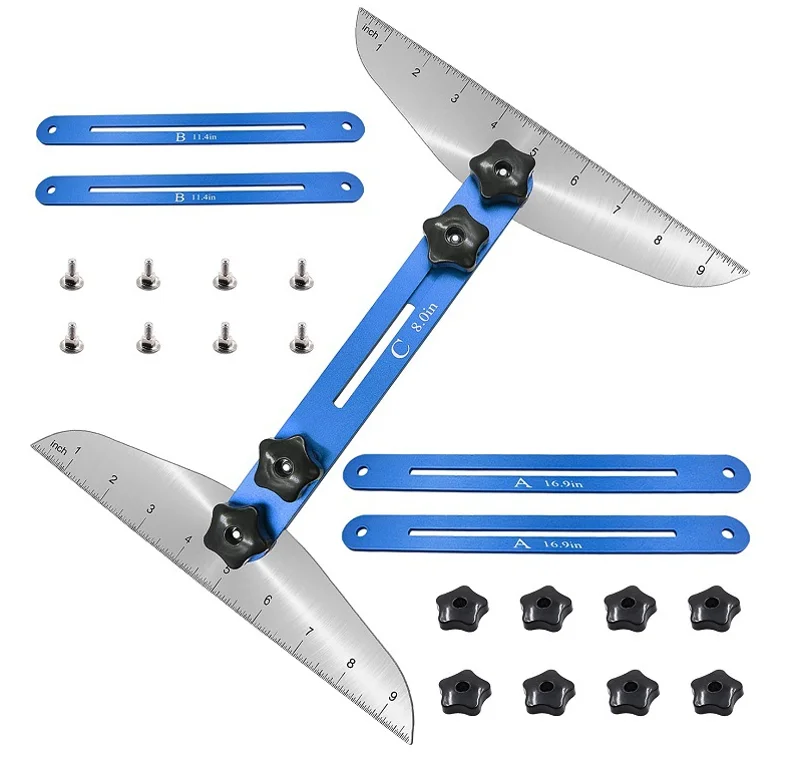 

11.4-60.7 inch Stair Treads Gauge Template Tool Adjustable Measuring Stair Jig Shelf Scribe Tool for Stairs Risers Shelf Drywall