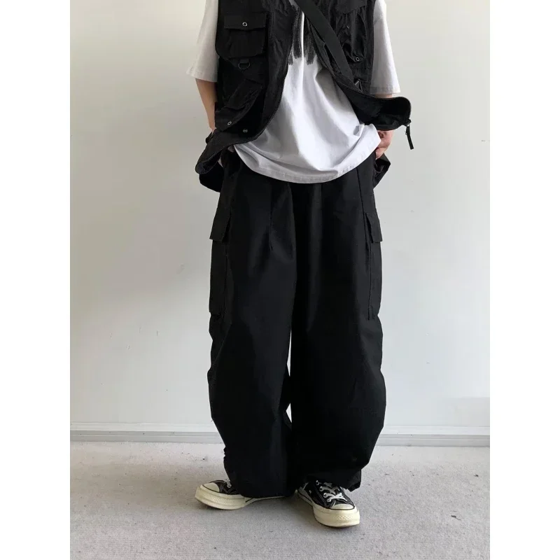 ☆韓国の人気☆【WOOALONG】☆Side string cargo pant.s☆ Harajuku Cargo Pants Men Women Vintage Multi-pocket Wide-leg