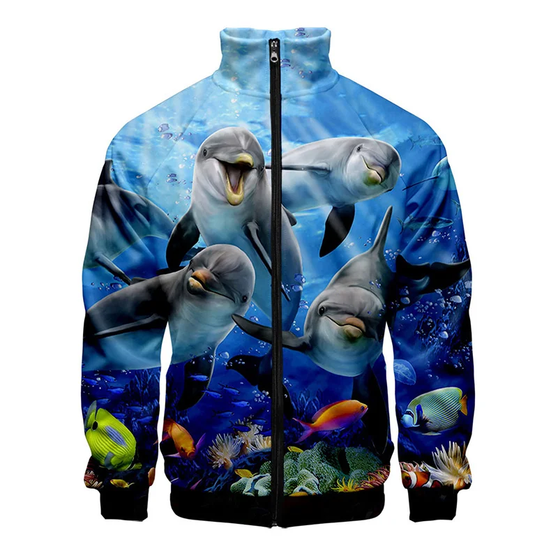 thumbnail image 1 of Chaqueta con estampado 3D de delfines, bonita chaqueta con gráficos de organismos marinos para hombres y niños, ropa divertida de moda, chaqueta de invierno, tops para mujer, 1 of 5