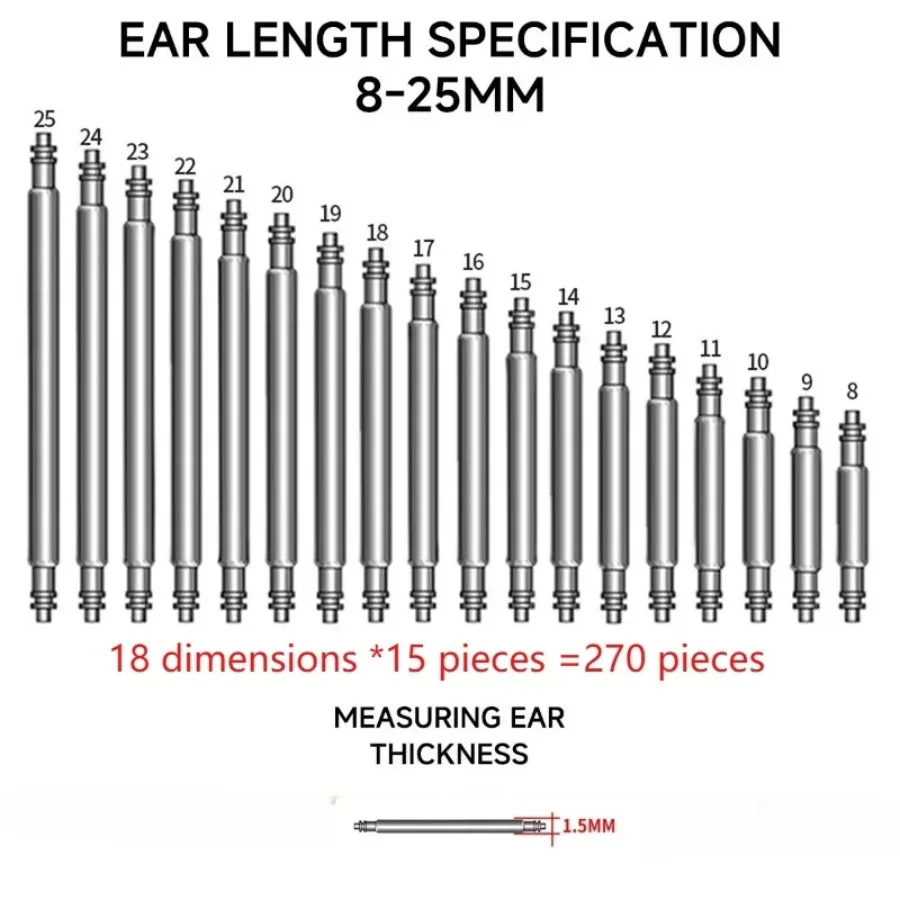 Deluxe Stainless Steel Spring Bars Set for Watchband Repair - 270 Pieces