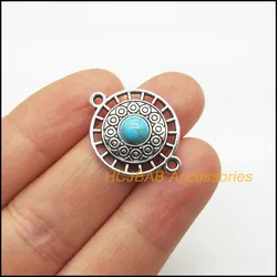 Elegant Silver - Plated Flower Charms with Blue & Red Stones - Set of 12 (Blue Stone Charm)