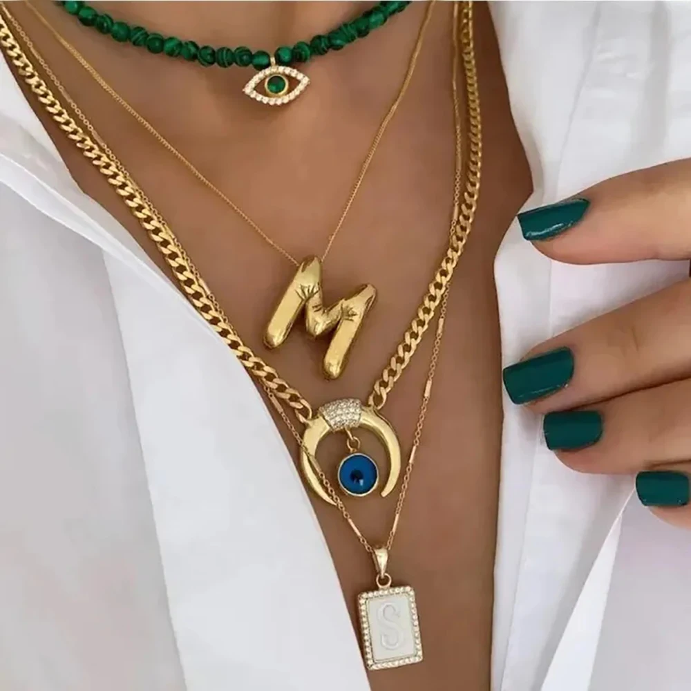 AENSOA Gold Plated Chunky Alphabet Balloon Necklace
