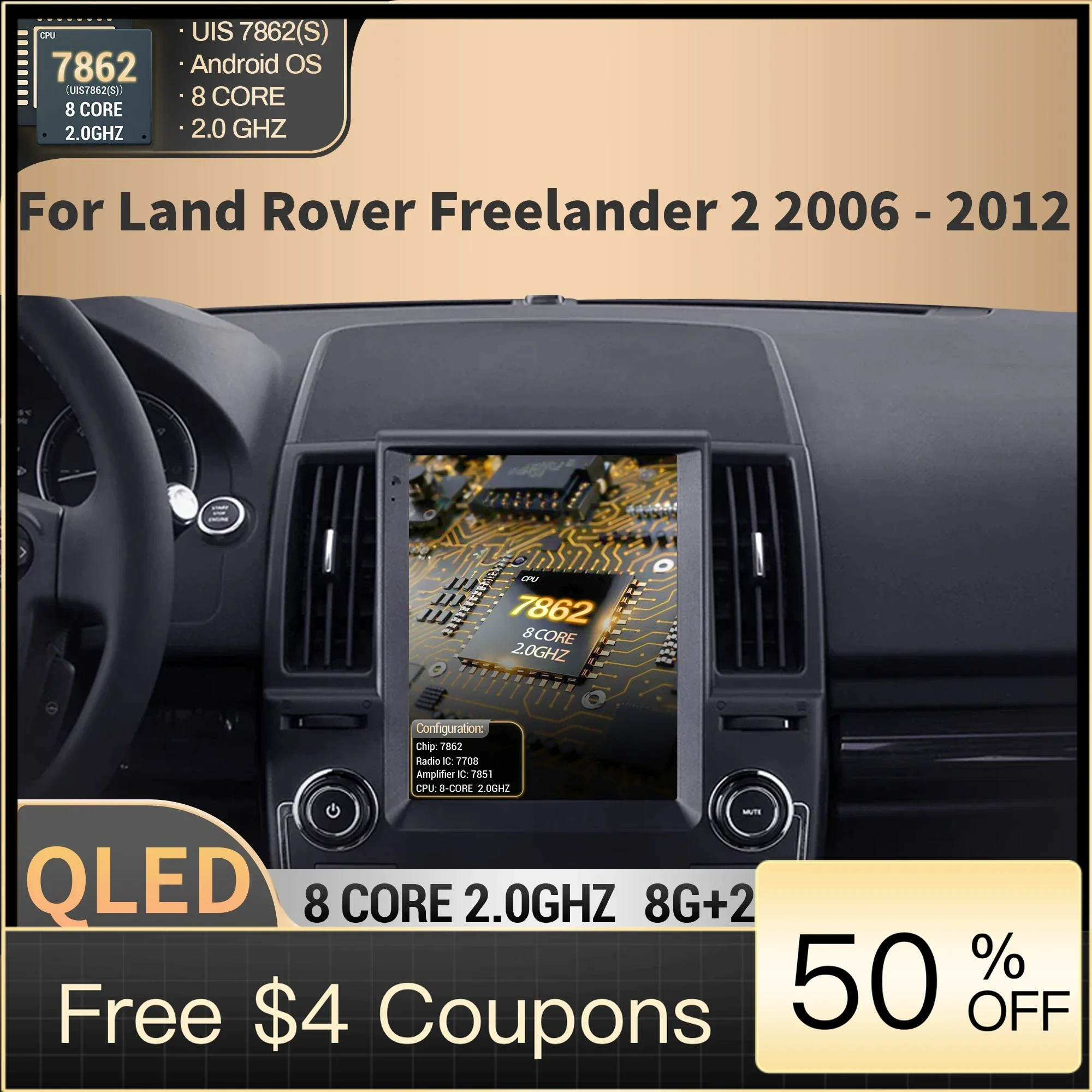 9,7 "para Land Rover Freelander 2 2006 2007 2008 2009-2012 Radio de coche Multimedia inalámbrico Carplay unidad principal de navegación pantalla QLED 1