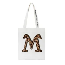 

Custom Leopard Letters Bolsa Feminina All-Match Canvas Shoulder Bag Large Capacity Shopping Bag Alphabet A B C D Handbag Female