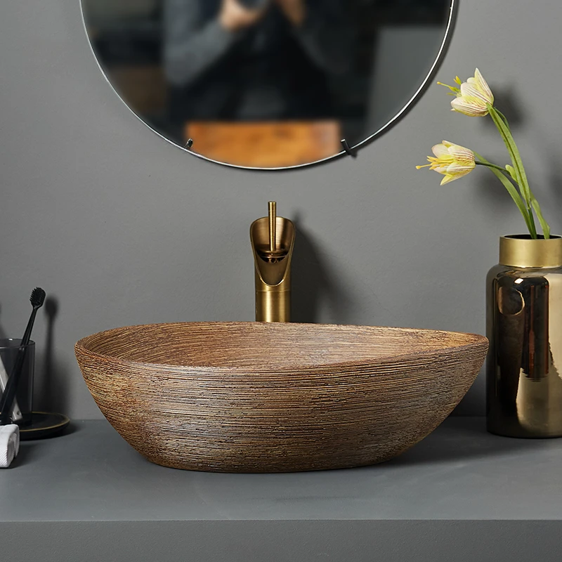 

Vintage Duck Egg-shaped Bathroom Sinks Ceramic Washing Sink Home Bathroom Washbasins Simple Single Art Basin bathroom