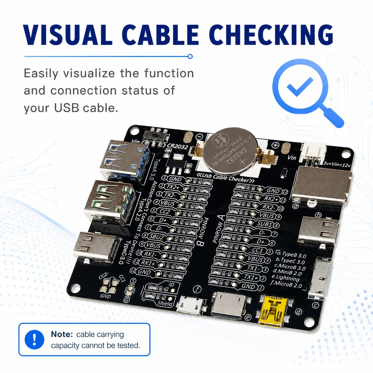 Universal USB Cable Tester and Detection Board for Short Circuit and Connectivity Testing