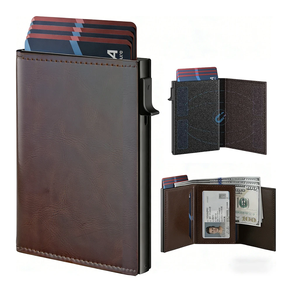 Sleek RFID-Blocking Pop-Up Card Holder Wallet with Magnetic Closure