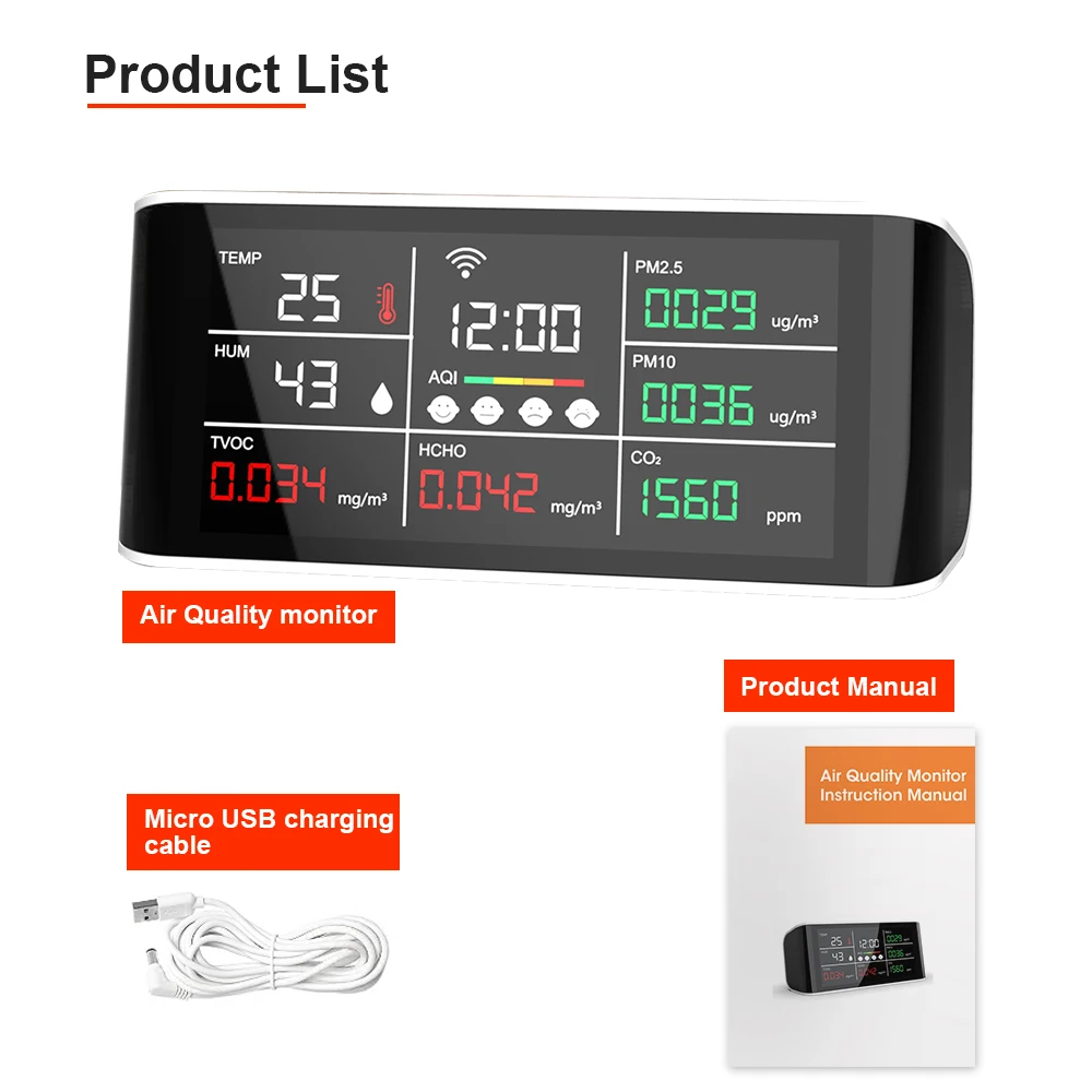 Professional CO2 Quality Detector Data storage Export download Desktop Temperature Humidity 2 in 1 WiFi Mobile Phone Connection