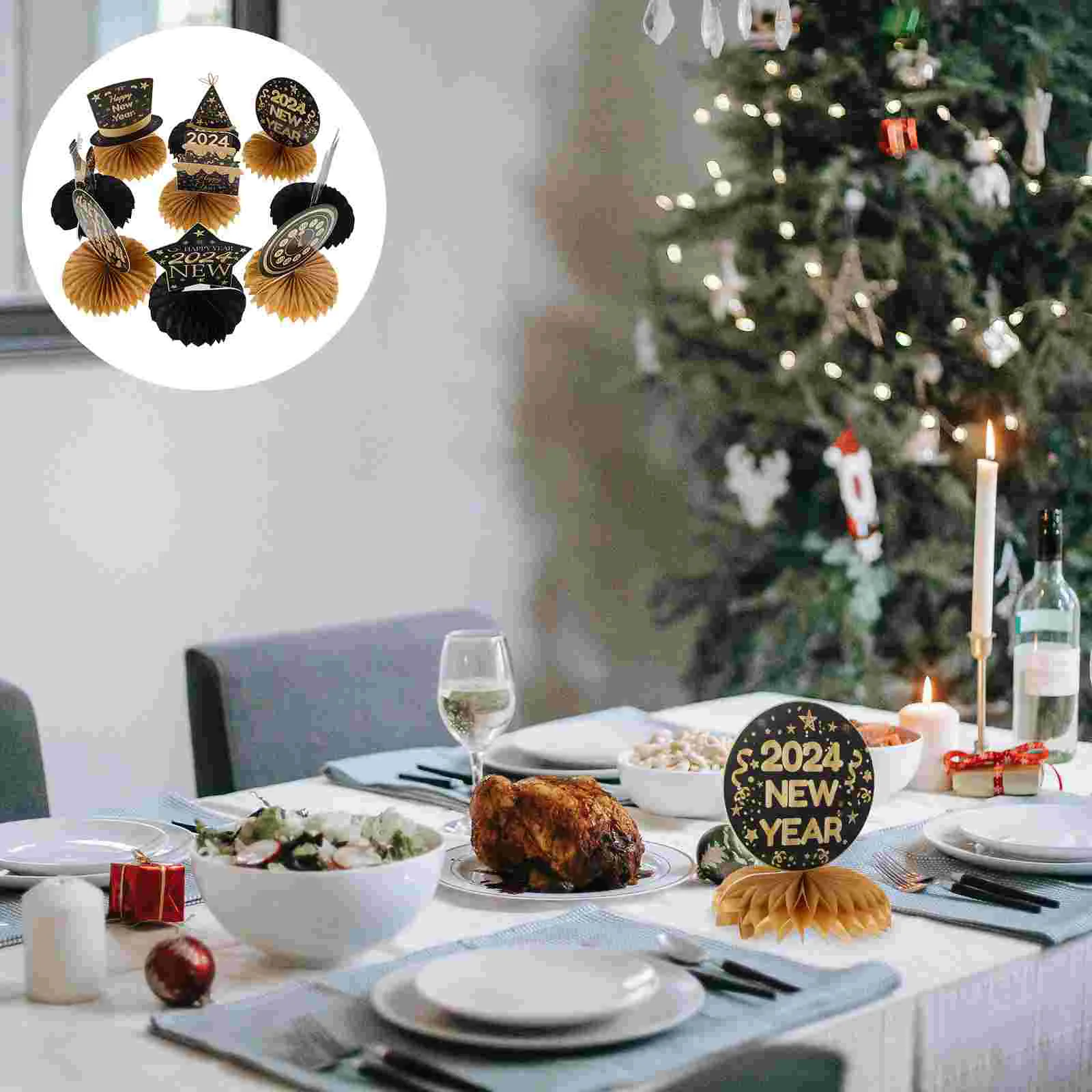 

9 Pcs Unique Honeycomb Ball New Year Desktop Adornment Decor Adorns Themed Dining Table Festive Decorations Ornaments for
