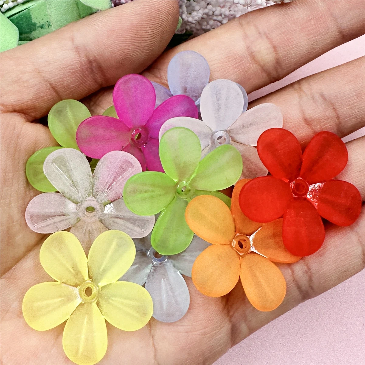 Set of 10 Five-Petal Flower Loose Beads for DIY Jewelry and Hairpin Crafts