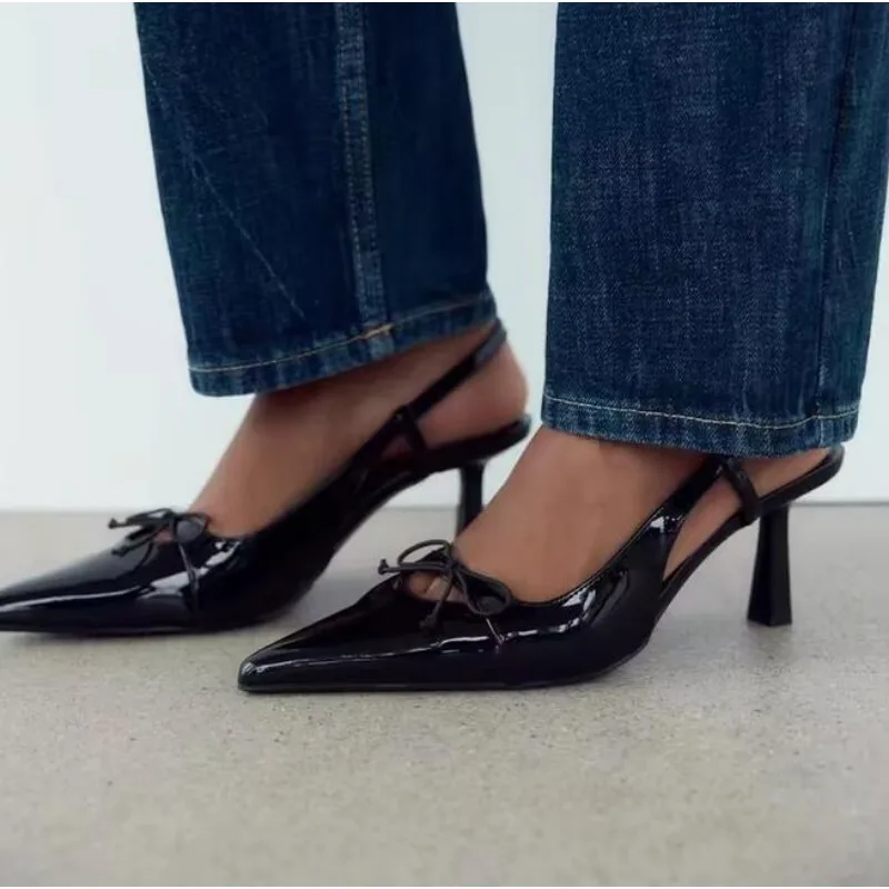 New Black High Heels Shoes Women Sexy Pointed Toe Sandals Brand Designer Slingbacks Buckle Strap Elegant Party Ladies Pumps