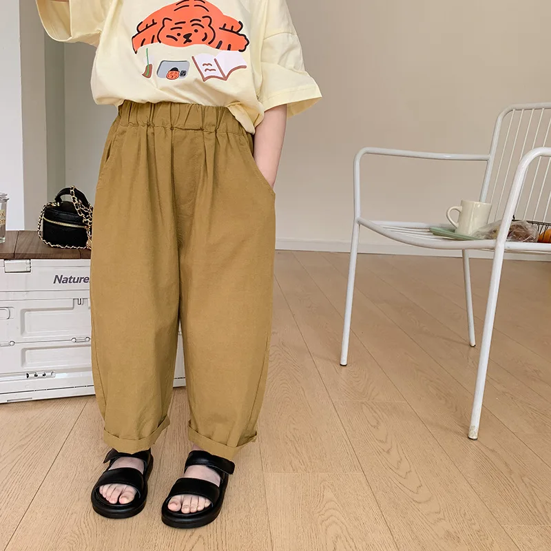

Kids Pants Ankle Length Elastic Waist Loose Straight Simple Fashion Casual Comfortable Designable Summer Children Unisex