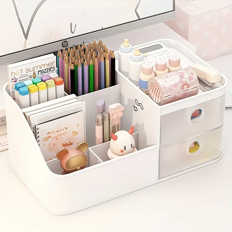 Desktop Organizer Multi Grid Stationery Storage Box Plastic Desk Caddy Pen Holder for Office School Cosmetic Small Supplies