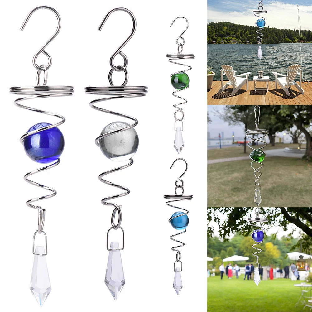 1x Spiral Wind Chime Crystal Ball Wind Spinner Pendants Rotating Hook Nursery Garden Yard Home Wall Hanging Decorations Outdoor
