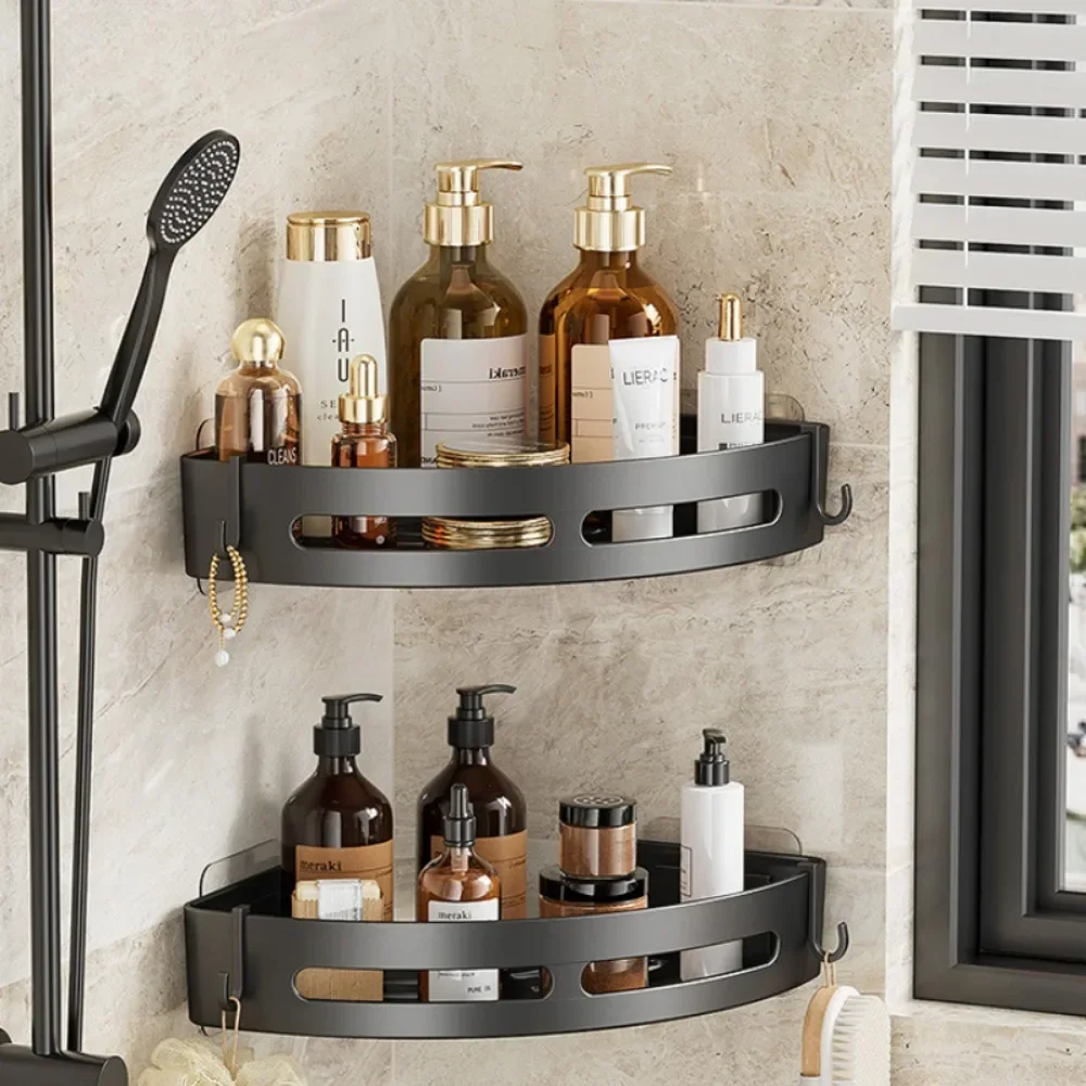 New 2/1 PCS Adhensive Bathroom Shampoo Holder Shower Caddy Shelves Storage No Drill Shelf Corner Towel Shelves For 6