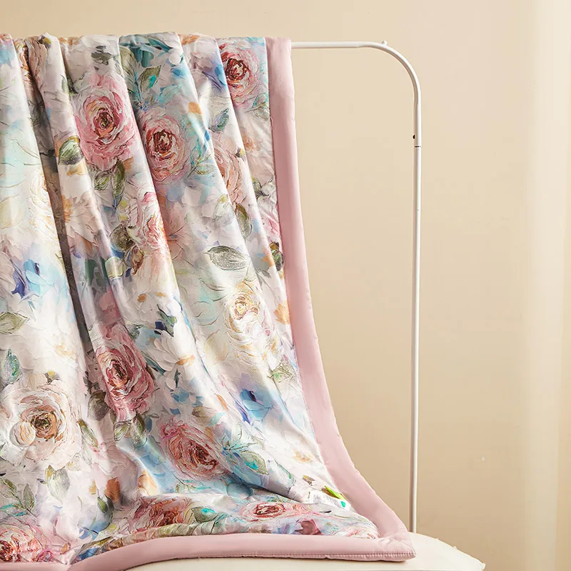 Floral Style Duvet Summer Blanket Cool Feeling Quilt Super Soft Comforter Adults Kids Room Quilt edredones (No Pillowcase)