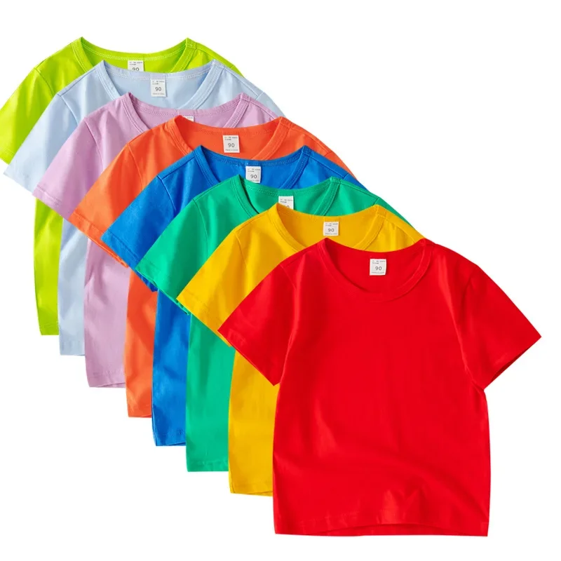 2026 Sommer Kinder T-Shirt Bonbonfarben 100% Baumwolle T-Shirts für Jungen Mädchen Baby Einfarbige Kleidung Kinder T-Shirts Kurzarm T-Shirts
