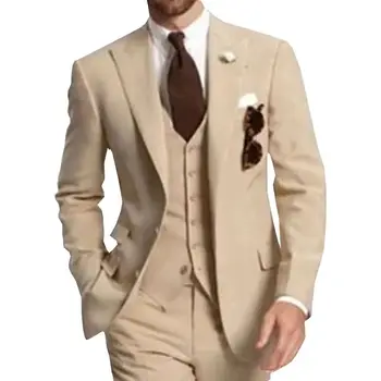 Champagne 3 pezzi festa aziendale migliori abiti da uomo risvolto con visiera due bottoni smoking da sposo su misura da sposa 2020 giacca pantaloni gilet