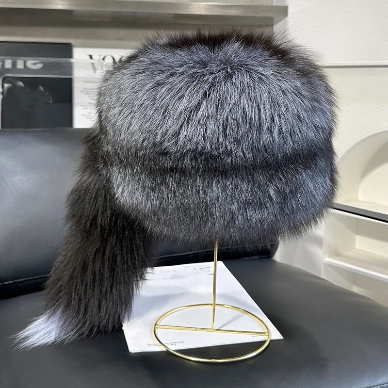 Winter Women Fashion Real Fur Hat Natural Fox Fur Hats Headgear