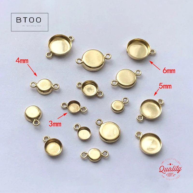Real 14K Gold Filled 4/5/6mm Bezel Cup Connector Charm For Jewelry Making Supplies Bracelet Charm Earring Charm Necklace Charm