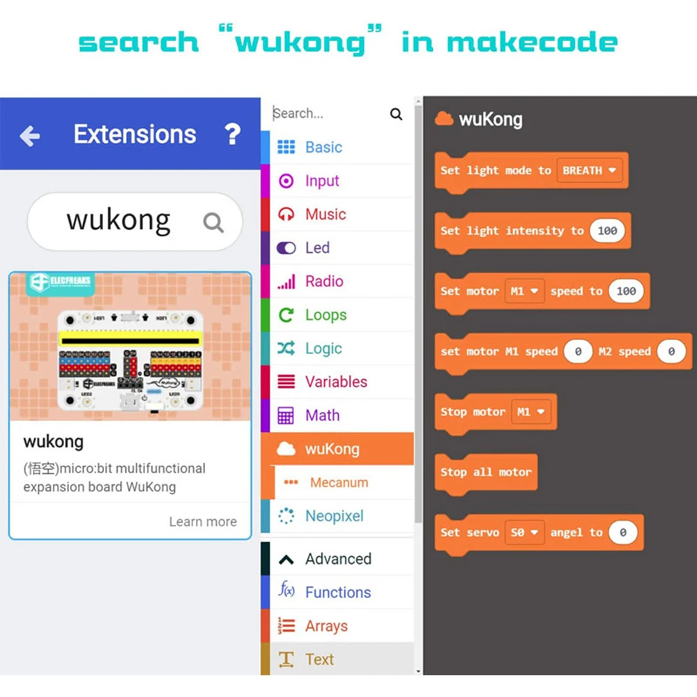 Elec freaks wukong micro: bit extension board adapter mechanische finger programmierung für bausteine bildungs programm lernen – Detail 9