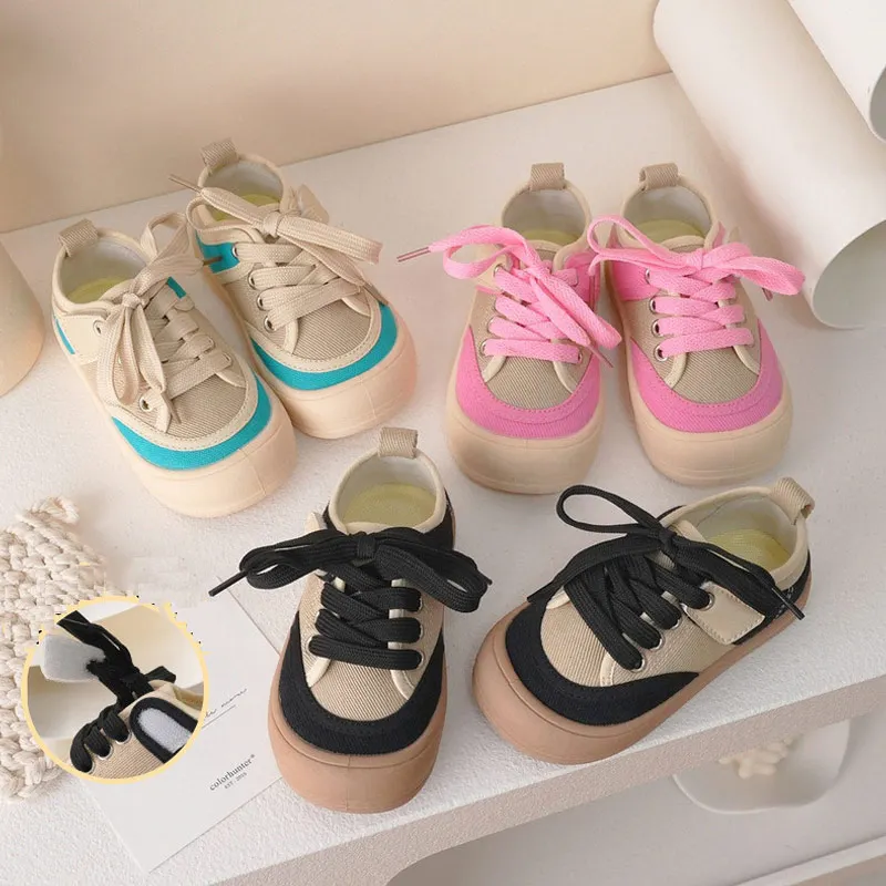 Children Canvas Shoes Girl\'s Candy Color Patchwork Low Top Canvas Shoes Boy\'s Breathable Soft Sole Sneakers Size 22-31