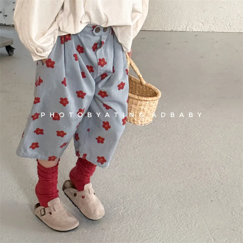 Girls Summer Capri Pants Floral Print Kids Trousers