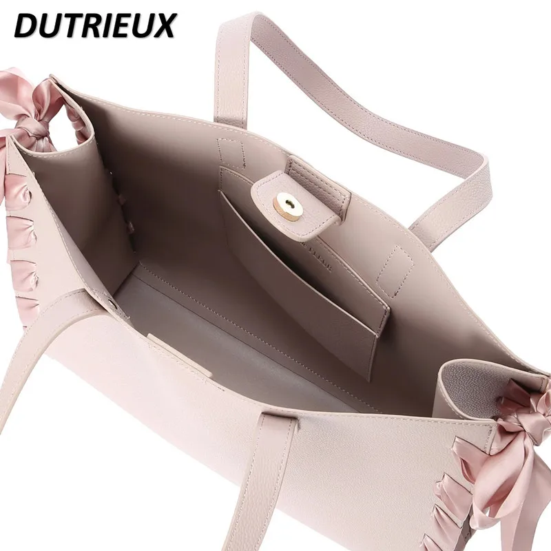 Lolita Japanese Style Handbag for Ladies Lace Bow Cosmetic Bag Female Large Tote Commuter General Learning Women's Bags