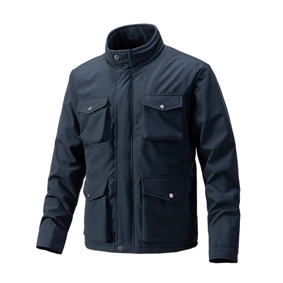 Stand Collar Cargo Jacket Men Autumn Winter Warm Thcik Jacket Coat Male Fashion Casual Solid Color Jackts Coats Black Green
