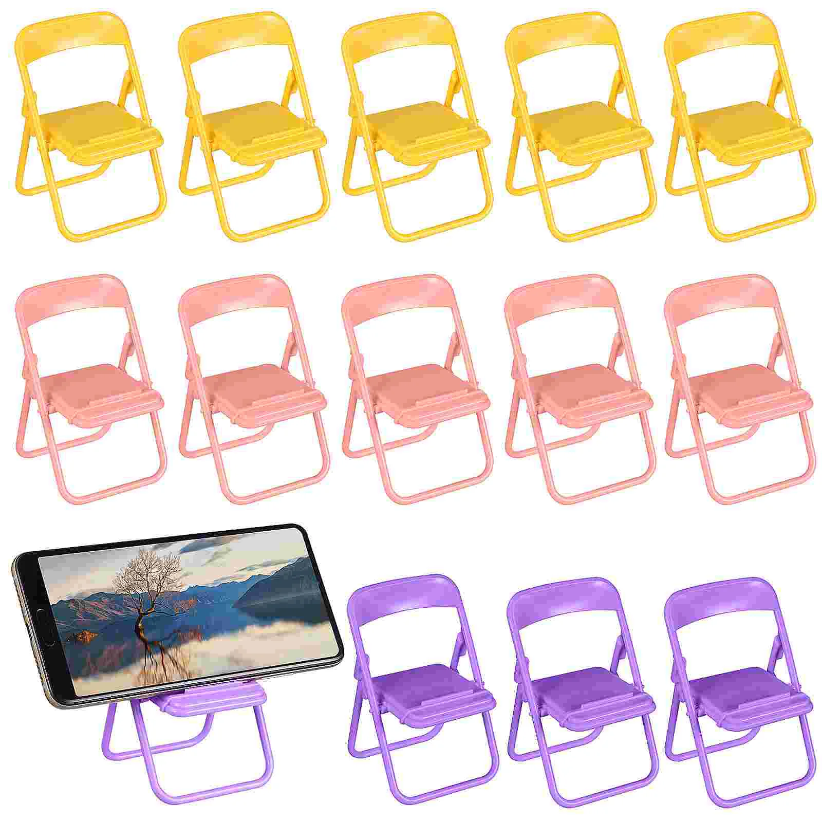 

30 Pcs Creative Folding Chair Desktop Mobile Phone Holder House Decoration Mini Foldable Furniture Miniature For Crafts