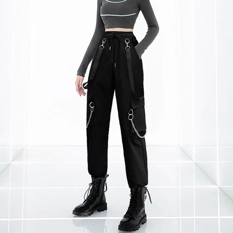 

Punk Oversized Cargo Pants Women Gothic Streetwear Black Chain Harajuku Hippie Korean Street Style Trousers Female Hip Hop