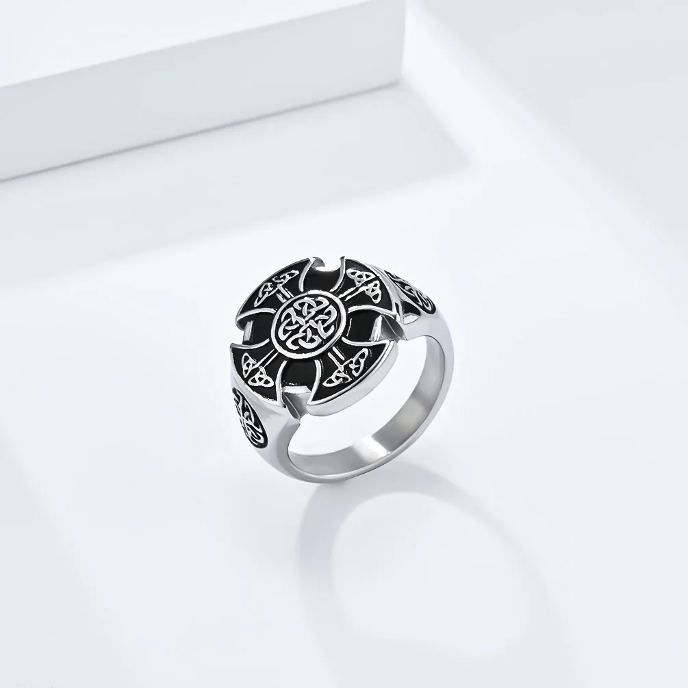 High Quality Northern Europe Black Retro Eternal Signet Viking Stainless Steel Men's Ring  Jewelry Gold 4