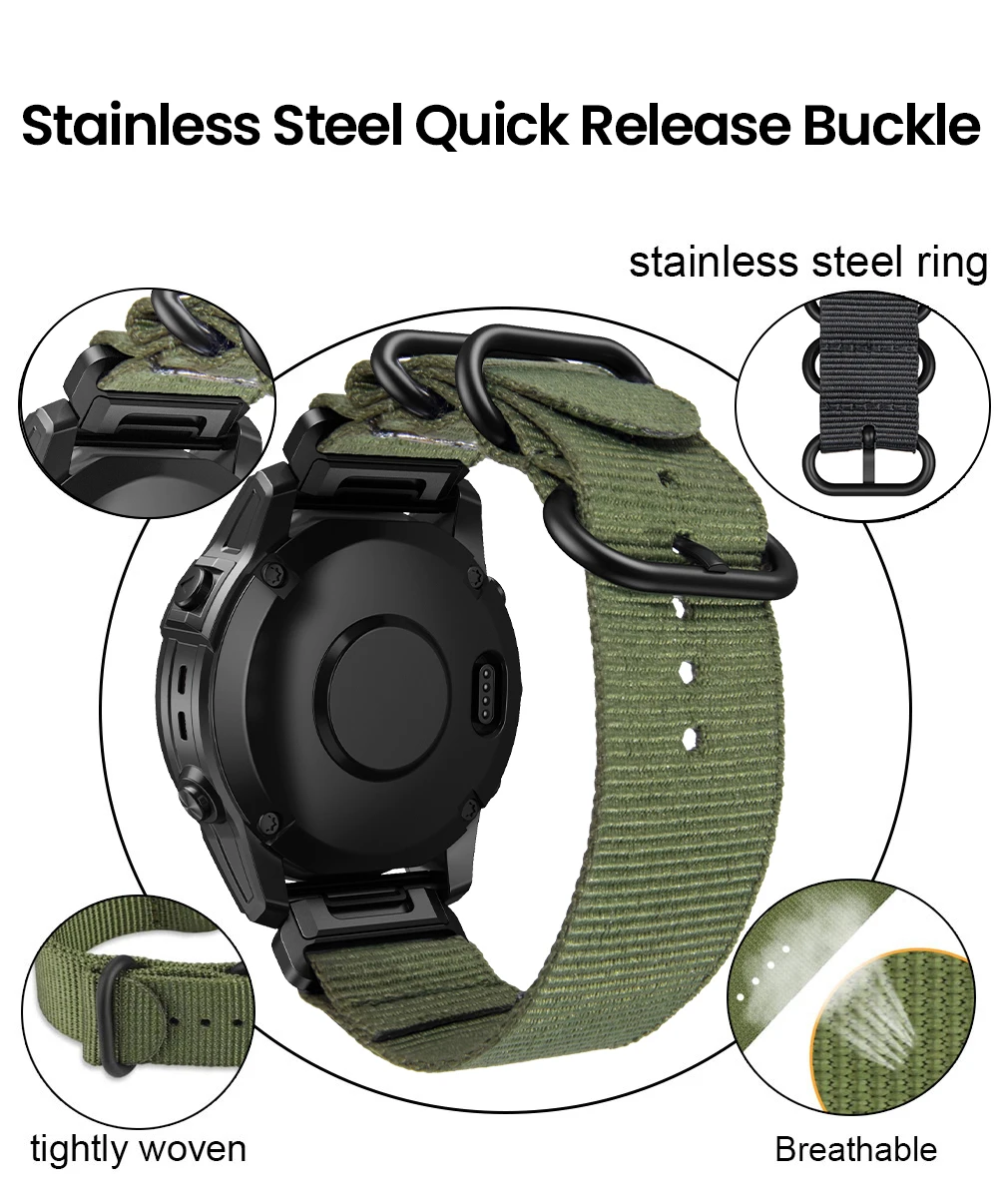 Alça de Liberação Rápida de Náilon com Três Fivela de Metal para Garmin Fenix5 5plus 5x 6pro 6x 7x Instinto Pulseira de Relógio 22 26 mm - Image 6