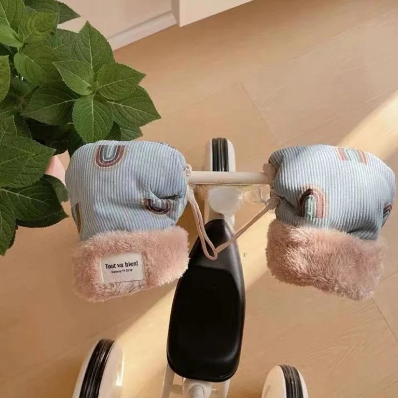 Children Scooter Bicycle Gloves Winter Outdoor Fleece Lining Warm Baby Gloves Boy Girl Riding Handlebar Mittens Warmmuffs 3