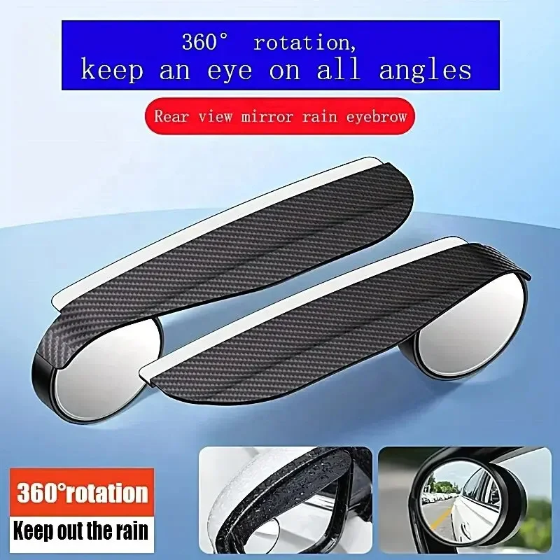 2 Pcs Car Blind Spot Mirrors Carbon Fiber Pattern Adjustable Wide Angle Rearview Rain Eyebrow Cover Interior Accessories