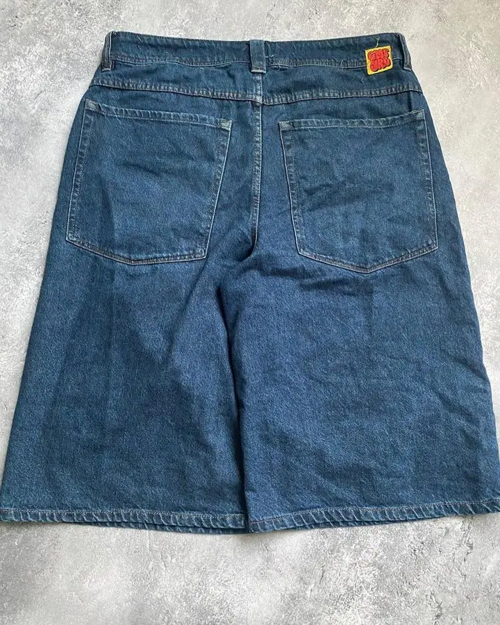 Streetwear Empyre Shorts Y2K Gothic Hip Hop Cartoon Embroidery Retro Blue Baggy Jeans Denim Gym Shorts Mens Basketball