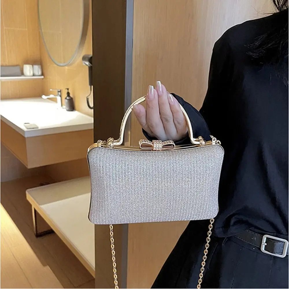 Glitter Evening Banquet Bag French Wrist Bag Rhinestone Ladies Clutch Bag Large Capacity Shoulder Bag Box Handbag Women