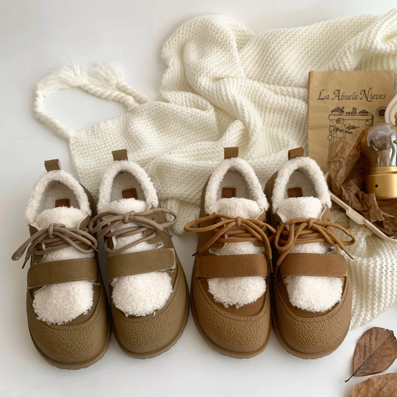 

Лоферы женские зимние на платформе, меховые криперы, круглый носок, платформа, Ретро стиль, на шнуровке, Искусственная резина, базовые