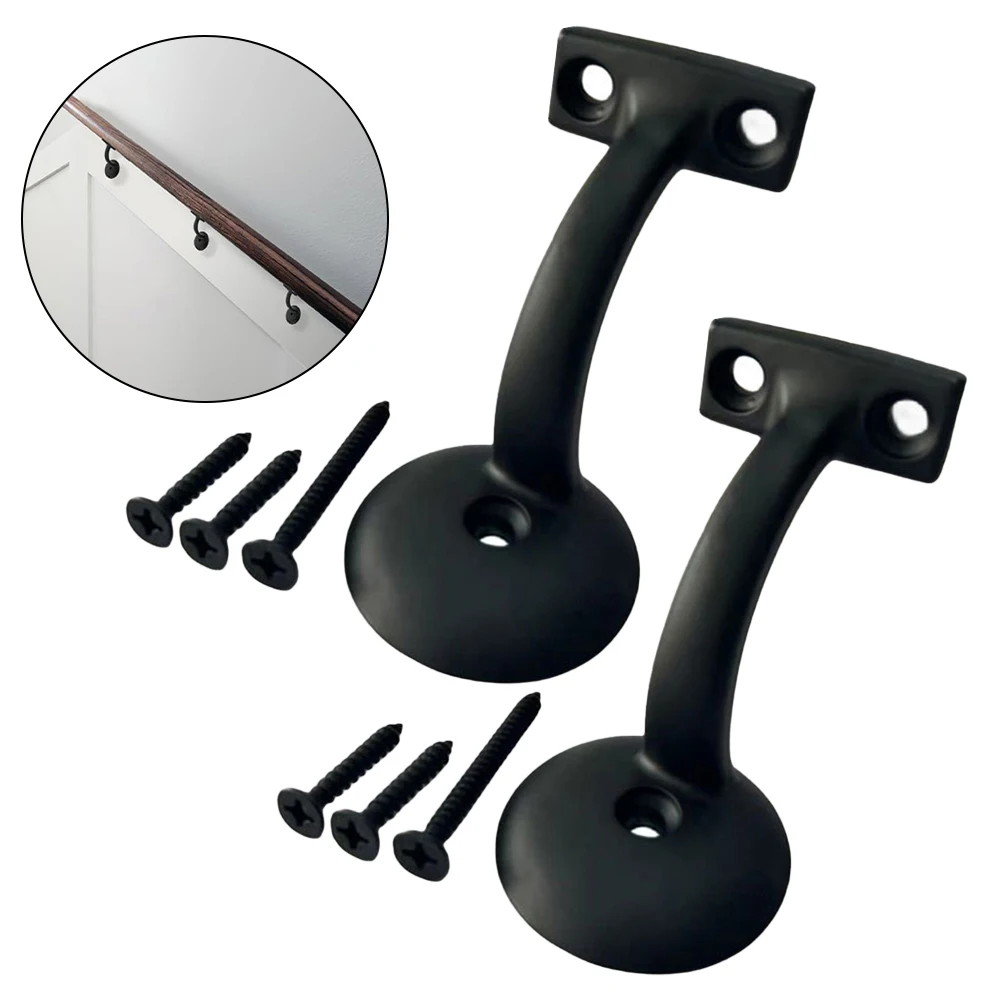 2 Pcs Matte Black Handrail Stair Brackets Zinc Alloy Heavy Duty Stair ...