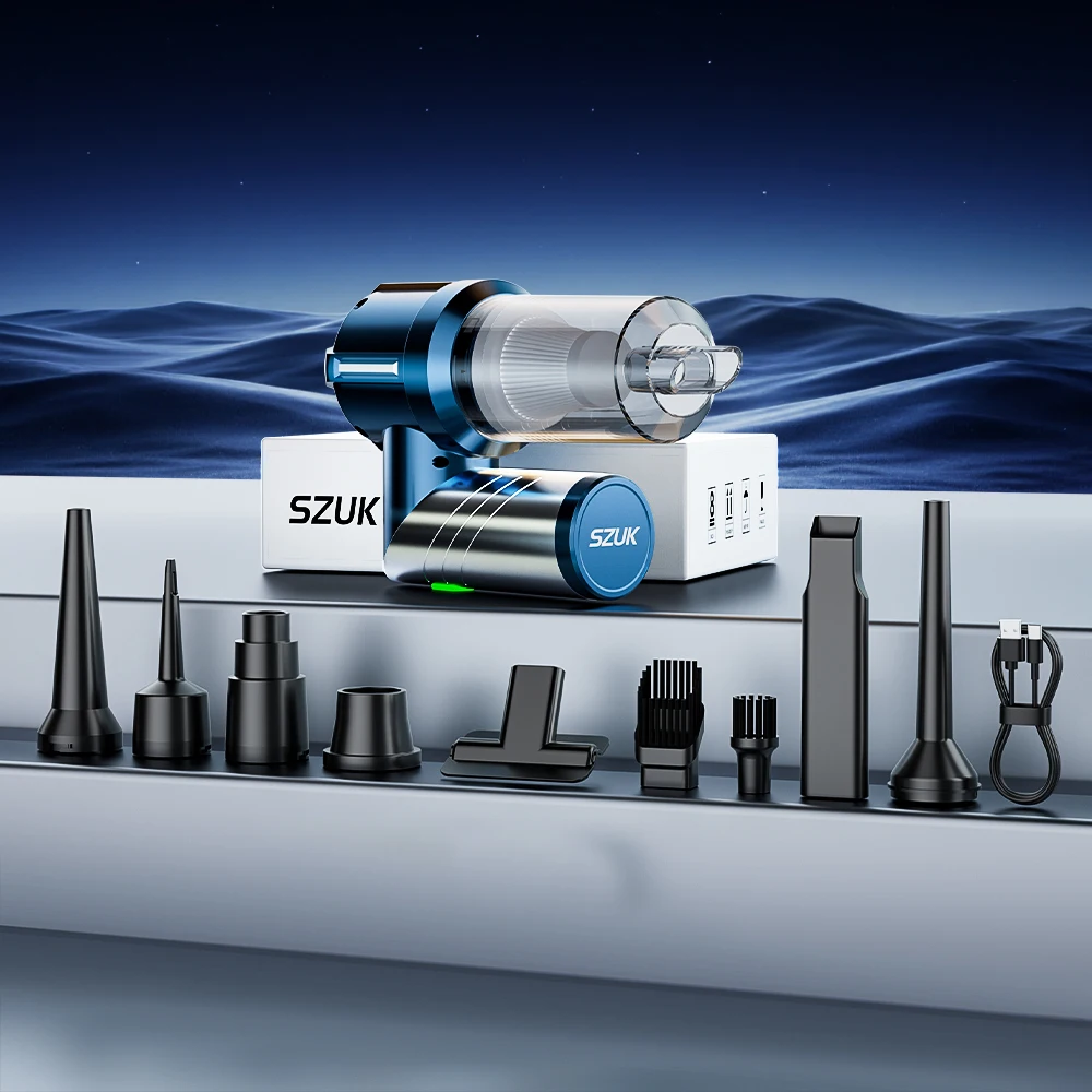 משאב אבק נייד SZUK, סוללה לטווח ארוך של 6000mAh, משאב אבק אלחוטי יד חזק, משאב אבק לרכב מתקפל חדש משנת 2025, משאב אבק מיני קל לבית