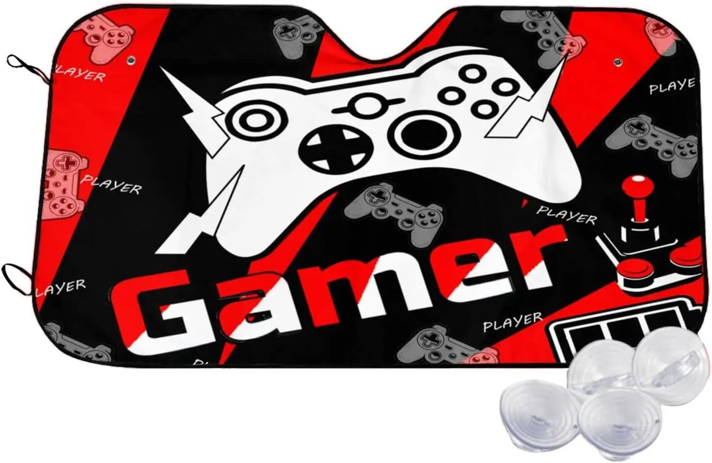 

Red and Black Gaming Game Windshield Sun Shade for Car Auto Front Visor Shield Protector Cover Fit Most Car SUV Truck Van