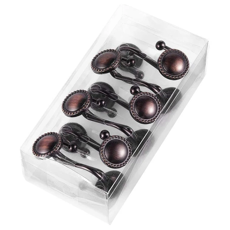 Shower Curtain Hooks Oil Rubbed Bronze,Rustproof Decorative Shower Curtain Rings,32 Pcs, Bronze